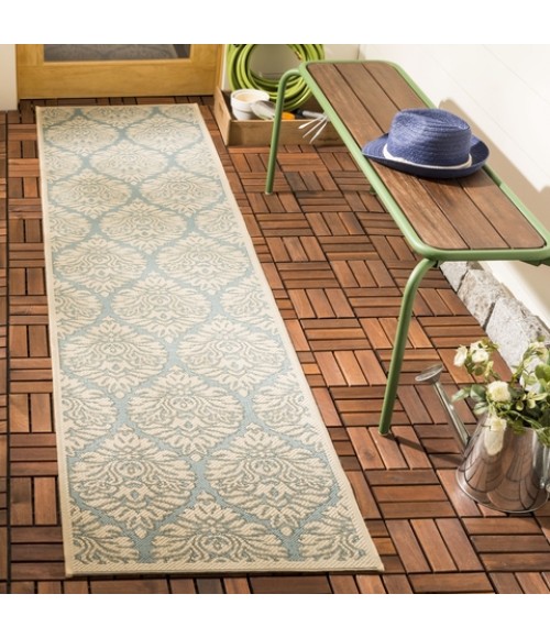 Safavieh Beach House BHS135 Aqua / Cream 2'-2" X 6' Runner Area Rug