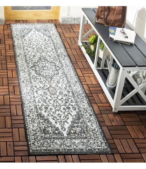 Safavieh Beach House BHS137 Light Grey / Charcoal 2'-2" X 8' Runner Area Rug