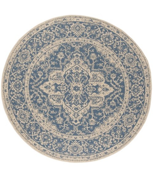 Safavieh Beach House BHS137 Blue / Creme 4' X 4' Round Area Rug