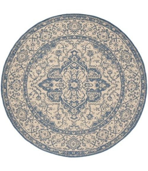 Safavieh Beach House BHS137 Cream / Blue 4' X 4' Round Area Rug