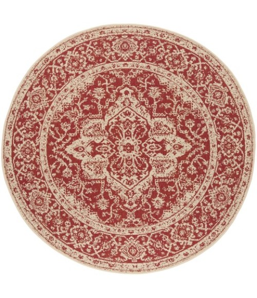 Safavieh Beach House BHS137 Red / Creme 4' X 4' Round Area Rug