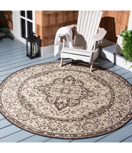 Safavieh Beach House BHS137 Creme / Brown 6'-7" X 6'-7" Round Area Rug