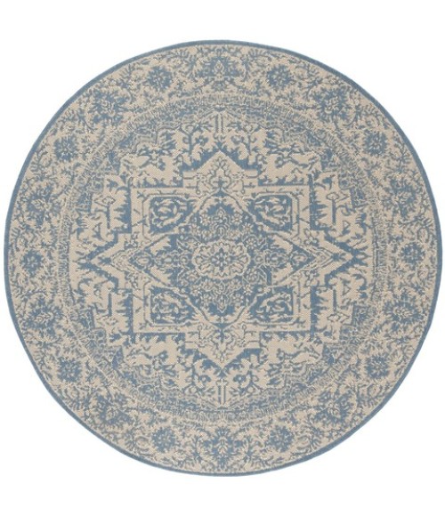 Safavieh Beach House BHS139 Cream / Blue 4' X 4' Round Area Rug