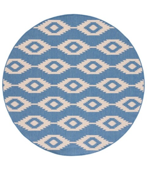Safavieh Beach House BHS171 Cream / Blue 6'-7" X 6'-7" Round Area Rug