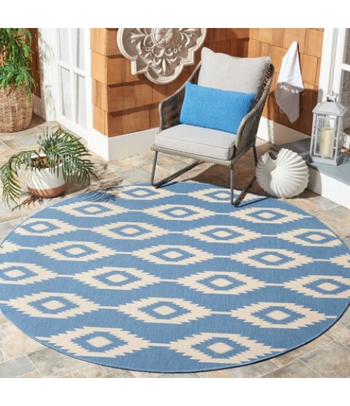 Safavieh Beach House BHS171 Cream / Blue 6'-7" X 6'-7" Round Area Rug
