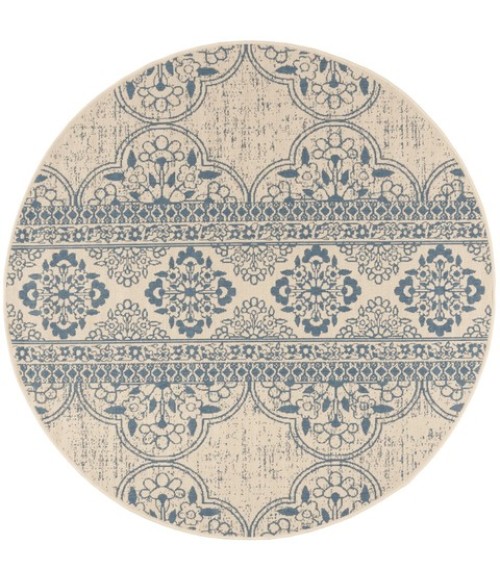 Safavieh Beach House BHS174 Blue / Creme 6'-7" X 6'-7" Round Area Rug