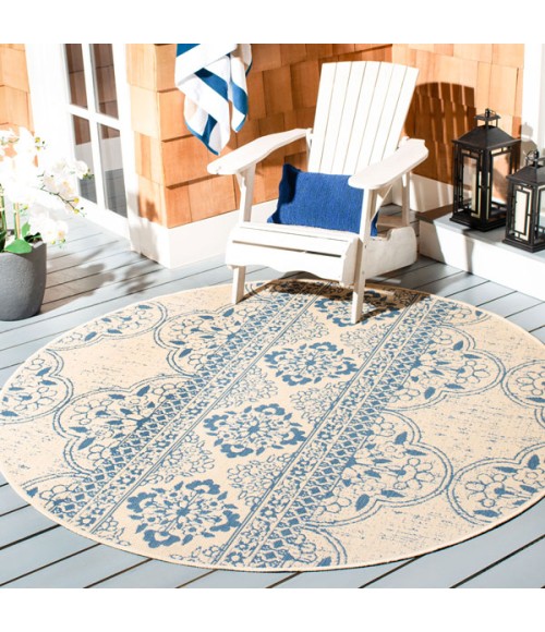 Safavieh Beach House BHS174 Blue / Creme 6'-7" X 6'-7" Round Area Rug