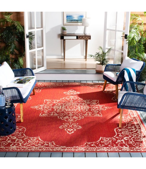 Safavieh Beach House BHS180 Red / Creme 2'-2" X 4' Accent Area Rug