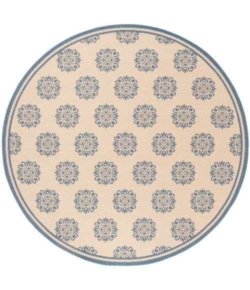 Safavieh Beach House BHS181 Blue / Creme 6'-7" X 6'-7" Round Area Rug