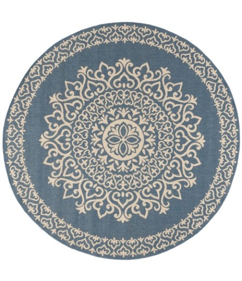 Safavieh Beach House BHS183 Cream / Blue 6'-7" X 6'-7" Round Area Rug
