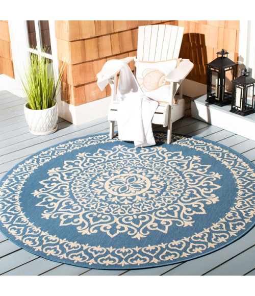 Safavieh Beach House BHS183 Cream / Blue 6'-7" X 6'-7" Round Area Rug