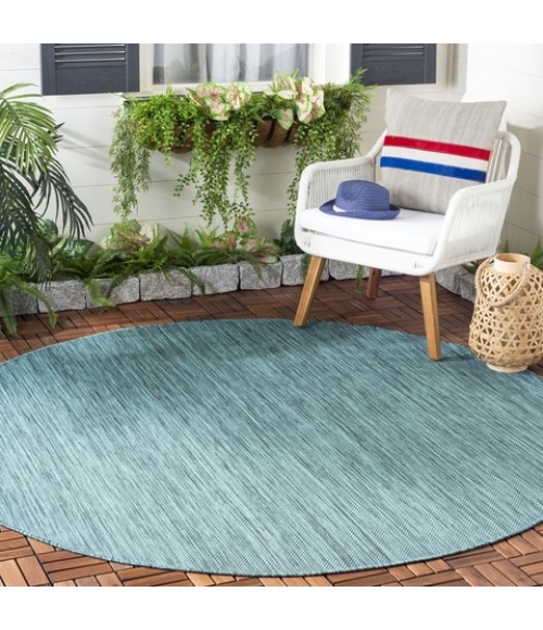 Safavieh Beach House BHS218 Turquoise 6'-7" X 6'-7" Round Area Rug