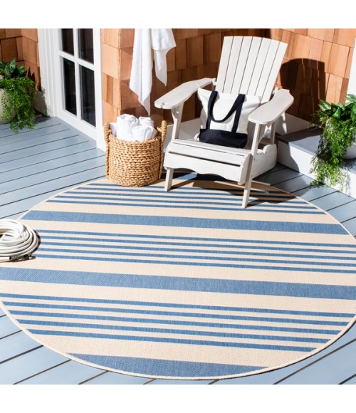 Safavieh Beach House BHS222 Beige / Blue 6'-7" X 6'-7" Round Area Rug