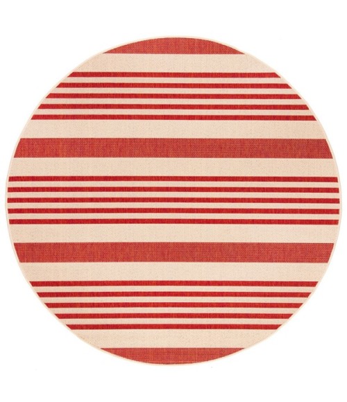 Safavieh Beach House BHS222 Beige / Red 6'-7" X 6'-7" Round Area Rug