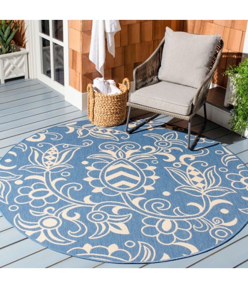 Safavieh Beach House BHS246 Blue / Beige 6'-7" X 6'-7" Round Area Rug