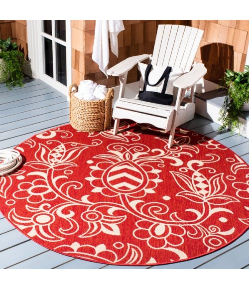 Safavieh Beach House BHS246 Red / Beige 6'-7" X 6'-7" Round Area Rug