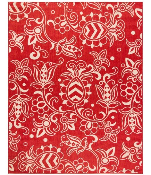 Safavieh Beach House BHS246 Red / Beige 6'-7" X 6'-7" Round Area Rug