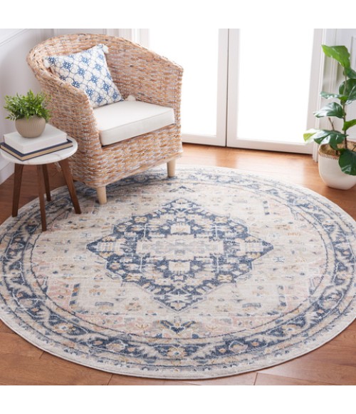 Safavieh Blair Washable BLR200 Beige / Navy 6'-7" X 6'-7" Round Area Rug