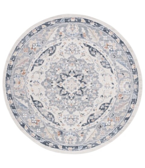 Safavieh Blair Washable BLR204 Beige / Grey Navy 6'-7" X 6'-7" Round Area Rug
