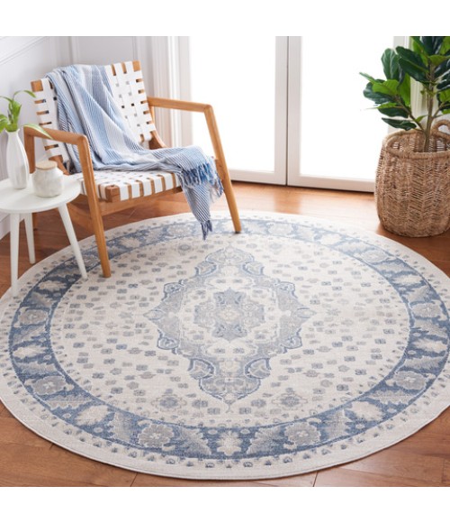 Safavieh Blair Washable BLR208 Beige / Grey Blue 6'-7" X 6'-7" Round Area Rug