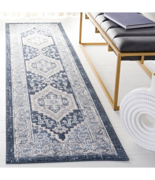 Safavieh Blair Washable BLR210 Beige / Navy 2'-2" X 8' Runner Area Rug