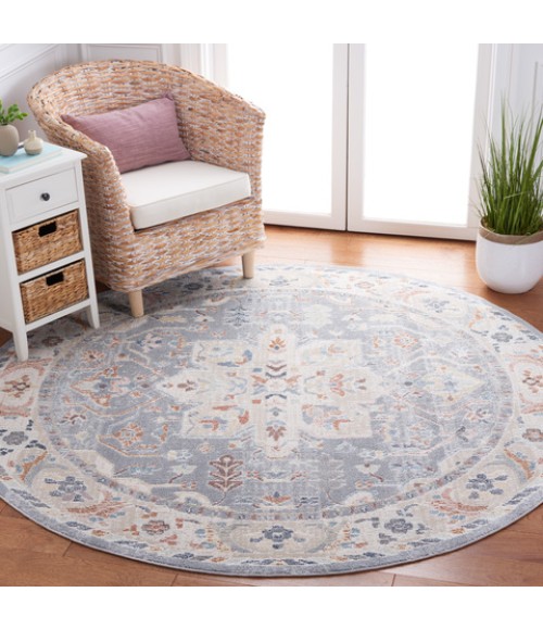 Safavieh Blair Washable BLR212 Beige / Blue 6'-7" X 6'-7" Round Area Rug
