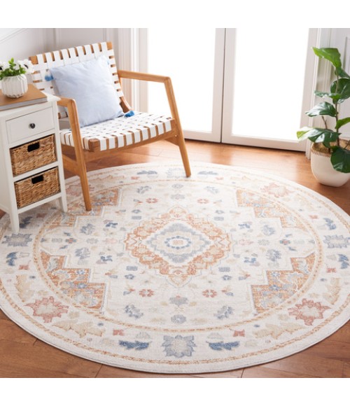 Safavieh Blair Washable BLR214 Beige / Rust 6'-7" X 6'-7" Round Area Rug