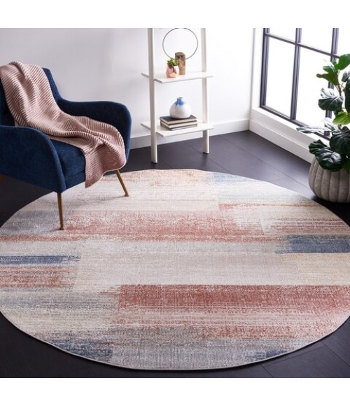 Safavieh Blair Washable BLR216 Beige / Blue Rust 6'-7" X 6'-7" Round Area Rug