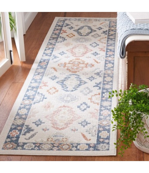 Safavieh Blair Washable BLR218 Beige / Blue 2'-2" X 8' Runner Area Rug
