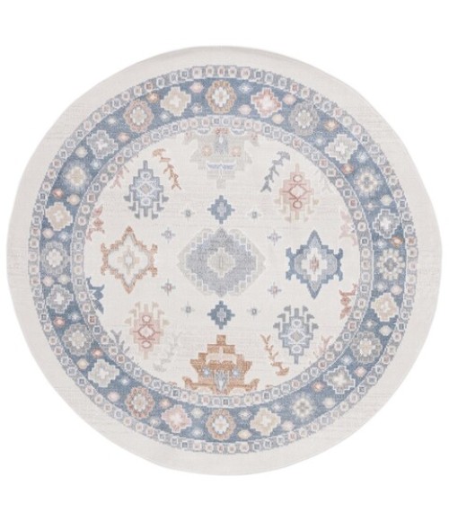 Safavieh Blair Washable BLR218 Beige / Blue 6'-7" X 6'-7" Round Area Rug