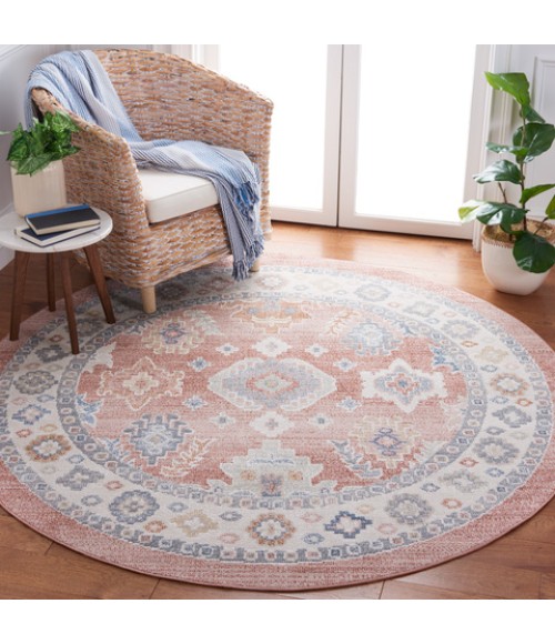 Safavieh Blair Washable BLR218 Rose / Blue 6'-7" X 6'-7" Round Area Rug