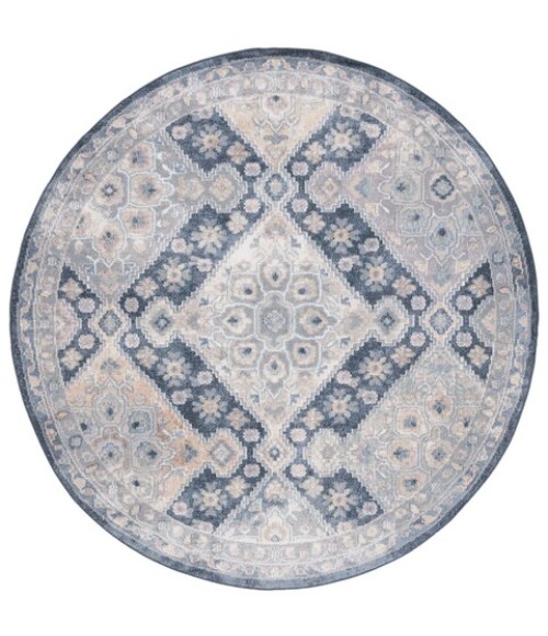 Safavieh Blair Washable BLR220 Grey / Navy 6'-7" X 6'-7" Round Area Rug