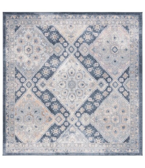Safavieh Blair Washable BLR220 Grey / Navy 6'-7" X 6'-7" Square Area Rug