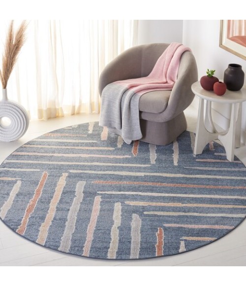 Safavieh Blair Washable BLR222 Blue / Multi 6'-7" X 6'-7" Round Area Rug