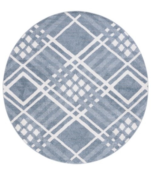 Safavieh Blair Washable BLR228 Blue / Ivory 6'-7" X 6'-7" Round Area Rug