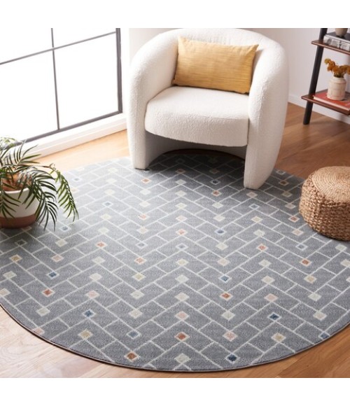 Safavieh Blair Washable BLR230 Grey / Multi 6'-7" X 6'-7" Round Area Rug
