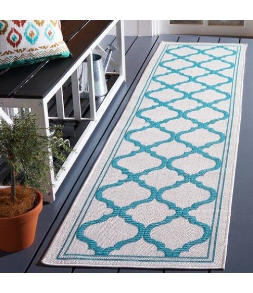 Safavieh Bermuda BMU810 Beige / Aqua 2' X 8' Runner Area Rug