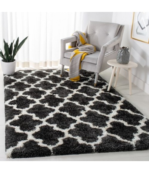 Safavieh Barcelona Shag BSG319 Graphite / Ivory 3' X 5' Rectangle Area Rug