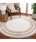 Safavieh Border & Stripe Shag BSP251 Ivory / Beige 6'-7" X 6'-7" Round Area Rug