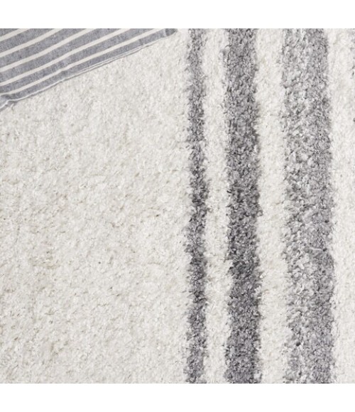 Safavieh Border & Stripe Shag BSP251 Ivory / Grey 2'-2" X 8' Runner Area Rug