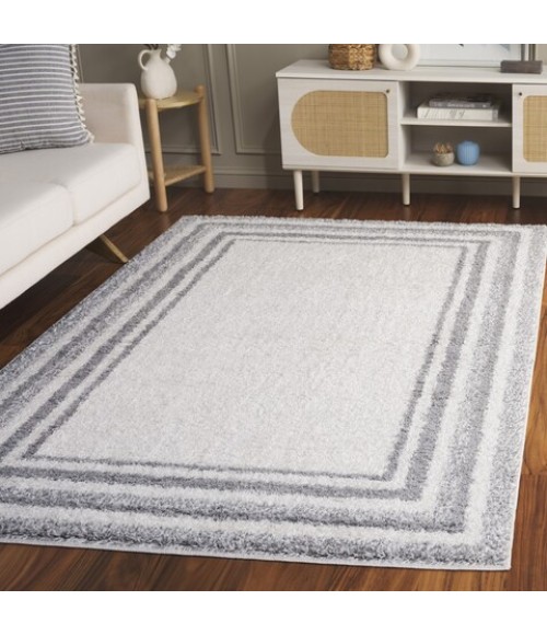 Safavieh Border & Stripe Shag BSP251 Ivory / Grey 4'-5" x 6'-5" Rectangle Area Rug