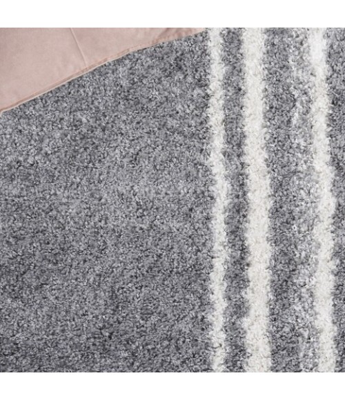 Safavieh Border & Stripe Shag BSP251 Grey / Ivory 2'-2" X 8' Runner Area Rug
