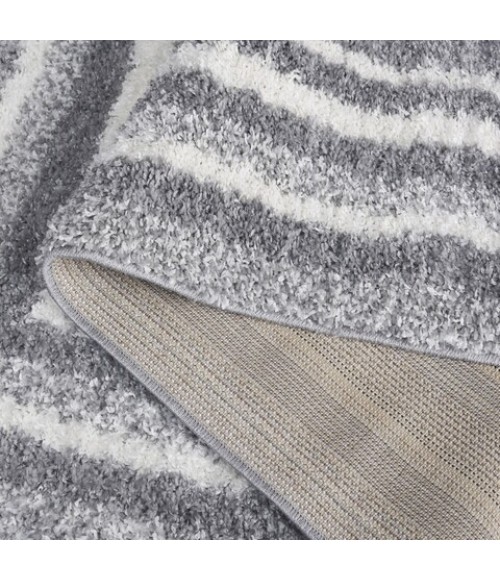 Safavieh Border & Stripe Shag BSP251 Grey / Ivory 2'-2" X 8' Runner Area Rug