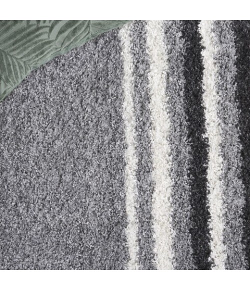 Safavieh Border & Stripe Shag BSP251 Grey / Black 2'-2" X 8' Runner Area Rug
