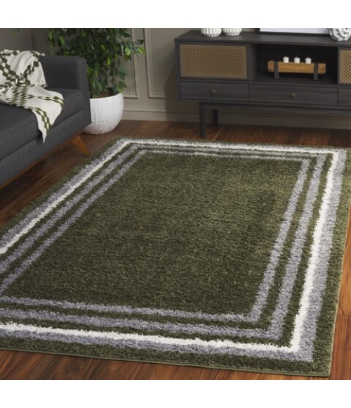 Safavieh Border & Stripe Shag BSP251 Green 9' X 12' Rectangle Area Rug