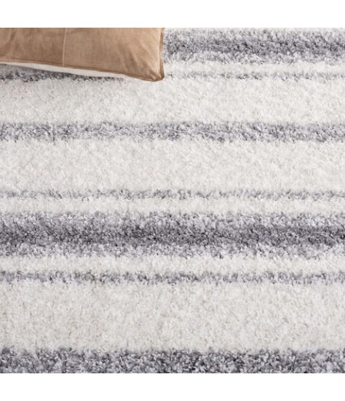 Safavieh Border & Stripe Shag BSP252 Ivory / Grey 2'-2" X 8' Runner Area Rug