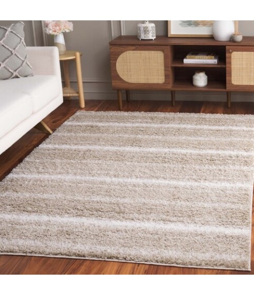 Safavieh Border & Stripe Shag BSP252 Beige / Ivory 5'-3" X 7'-6" Rectangle Area Rug