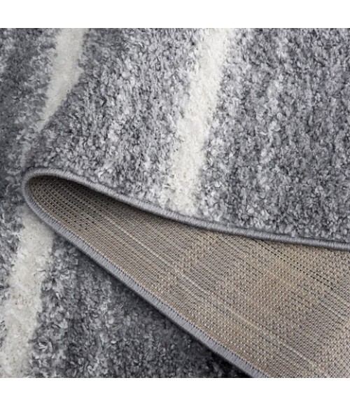 Safavieh Border & Stripe Shag BSP252 Grey / Black 5'-3" X 7'-6" Rectangle Area Rug