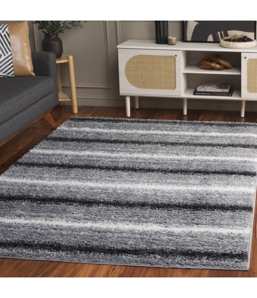 Safavieh Border & Stripe Shag BSP252 Grey / Black 5'-3" X 7'-6" Rectangle Area Rug