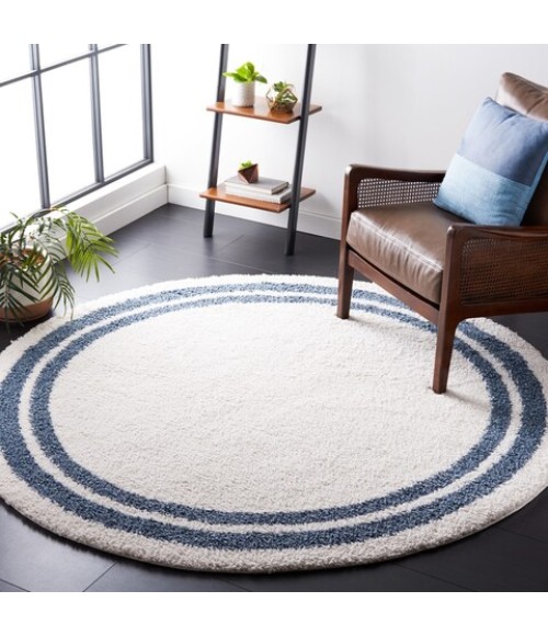 Safavieh Calico Shag Ivory / Blue CLC100 6 ft. 7 in. X 6 ft. 7 in. Round Rug